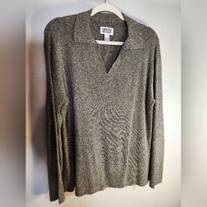 Chico's Heathered Gray/taupe Knit V-neck Linen/cotton Blend Top Sz 3